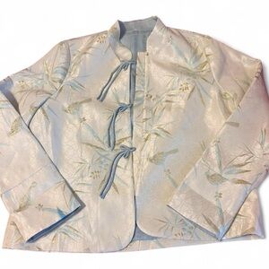 Silk-Blend Mandarin Collar Jacket in Pale Blue